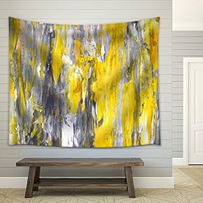 Grey and Yellow Abstract Art Painting - Fabric Wall Tapestry Home Decor - 51x60 inches