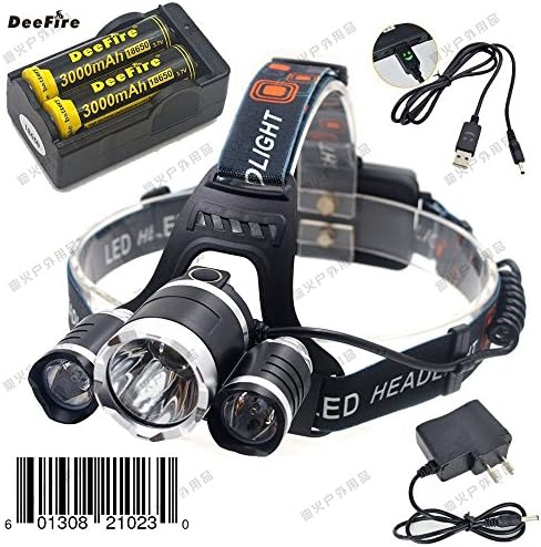 LED Headlamps Light Tactical 5000lm 3Cree Xm-l T6 +2R5 LED Head Headlight Torch Lamp Lights Headlamps for Hunting Night Fishing with 2 X 18650 Rechargeable Battery and Charger
