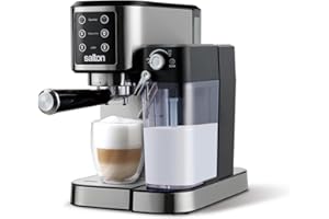 Salton 3-in-1 Espresso, Cappuccino & Latte Machine | Dual Heaters | Independent Milk Frother | 20-Bar Pressure System | Touch