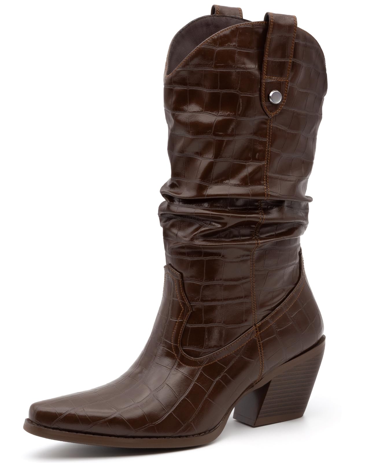 Photo 1 of MISSMILLER Cowboy Boots for Women Chunky Heel Pointed Toe Western Mid Calf Fashion Cowgirl Boots