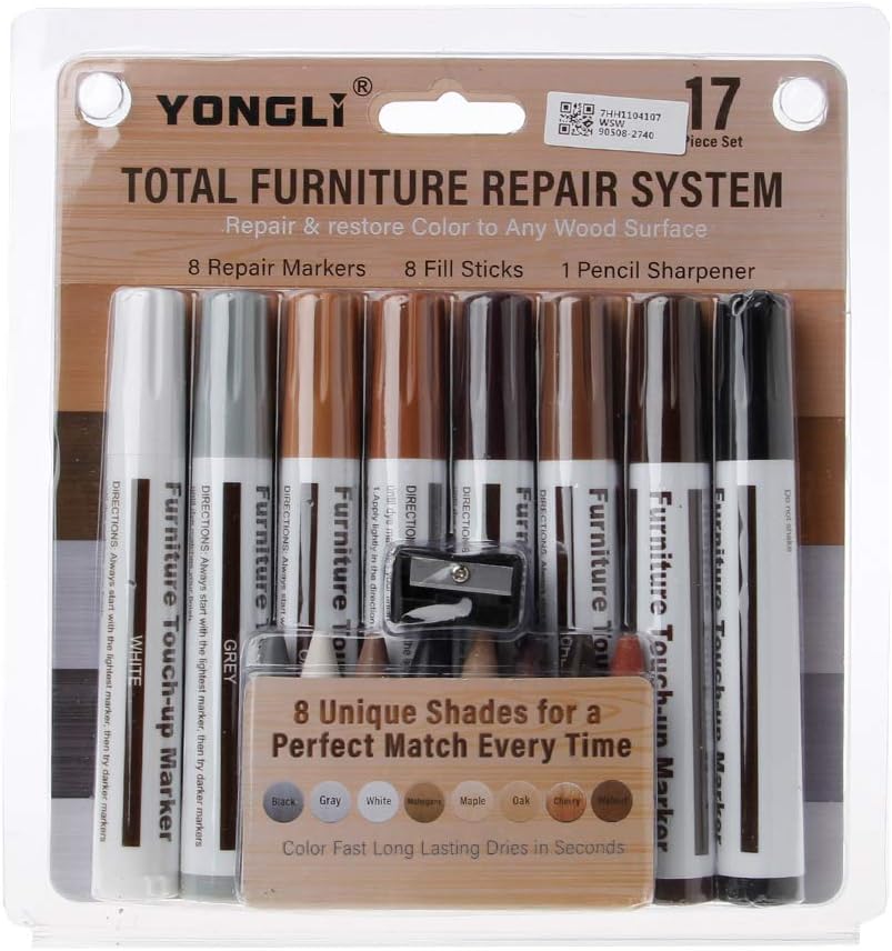 17Pcs Furniture Touch-up Markers Filler Sticks Wood Scratches Restore Kit