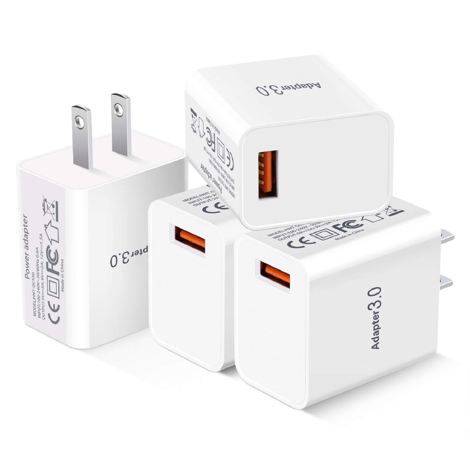 Besgoods Fast Charge 3.0 Wall Charger, 18W USB Wall Plug 3A Fast Charging Block Power Adapter Compatible with Wireless Charger iPhone 16 15 14 Pro Max 13 12 11 XR Galaxy S23 S22 A03s, 4Pack White