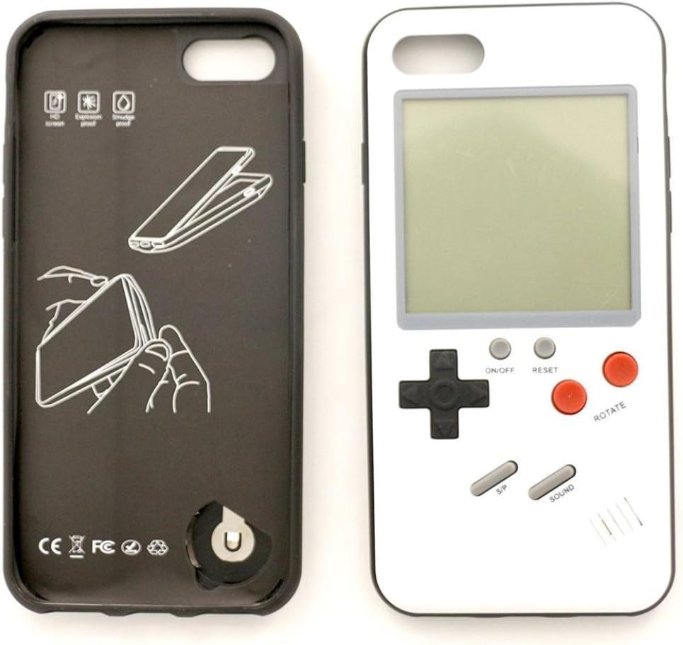 Game Phone Case, Ultra Slim Protective Playable Phone Cover Drop-proof Bump-Proof 3d with Back Screen Tetris Games Systerm For iPhone 7/8 White