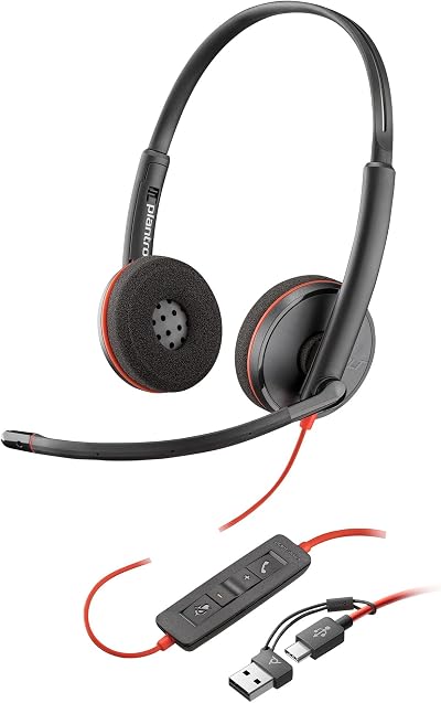 Poly HP Poly Blackwire 3220 Wired Headset USB-C USB-A Adapter Over-Ear