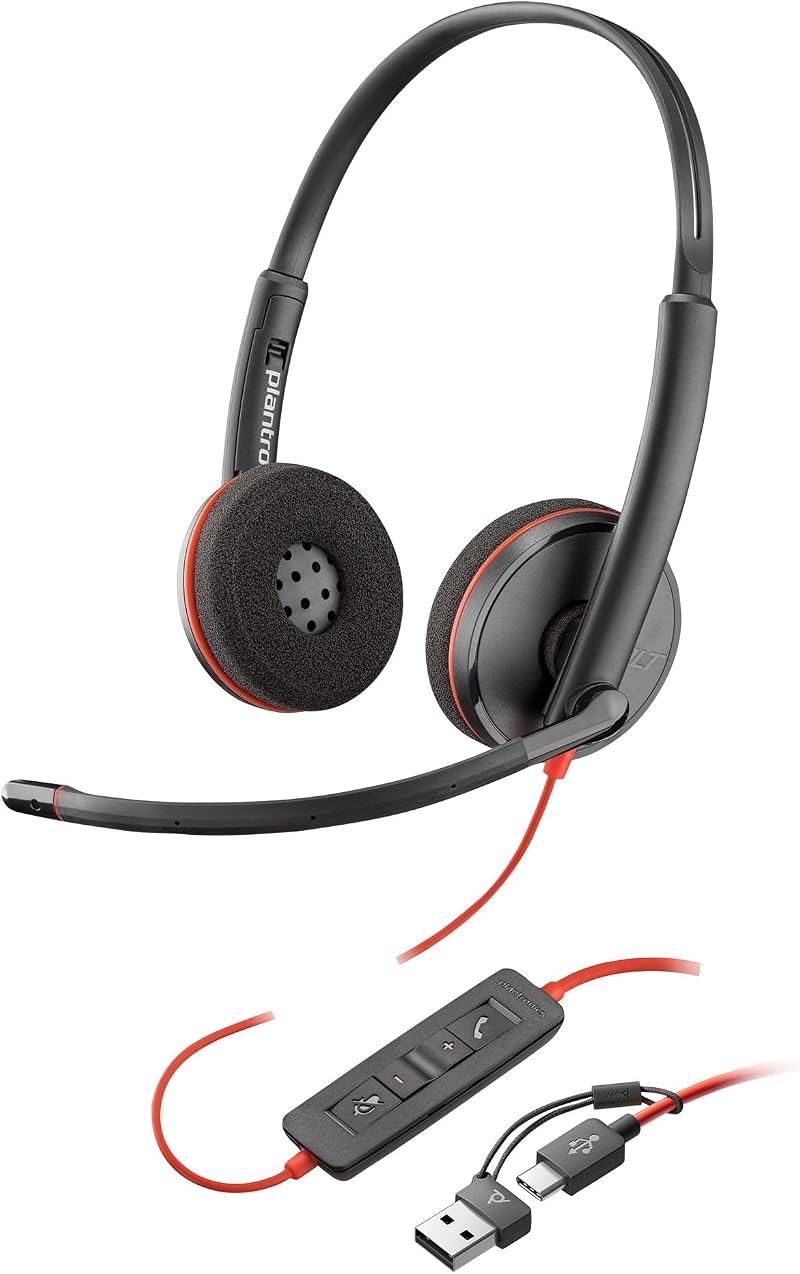Poly HP Poly Blackwire 3220 Wired Headset USB-C USB-A Adapter Over-Ear