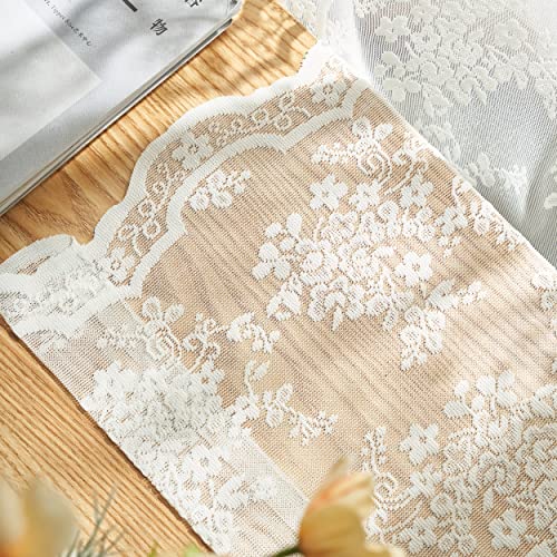 YJ YANJUN Vintage Lace Curtains 84 Inches Long-Victorian Floral Pattern Ivory Sheer Curtain Panels for Living Room Bedroom French Door, Light Filtering Drapes, 2 Panels 52W x 84L Cream