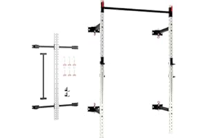 Soozier Folding Squat Rack with Adjustable Pull-Up Bar, 1000 Pounds Capacity Wall Mounted Power Rack, Adjustable Barbell Rack with J Hooks for Home Gym Full Body Workout