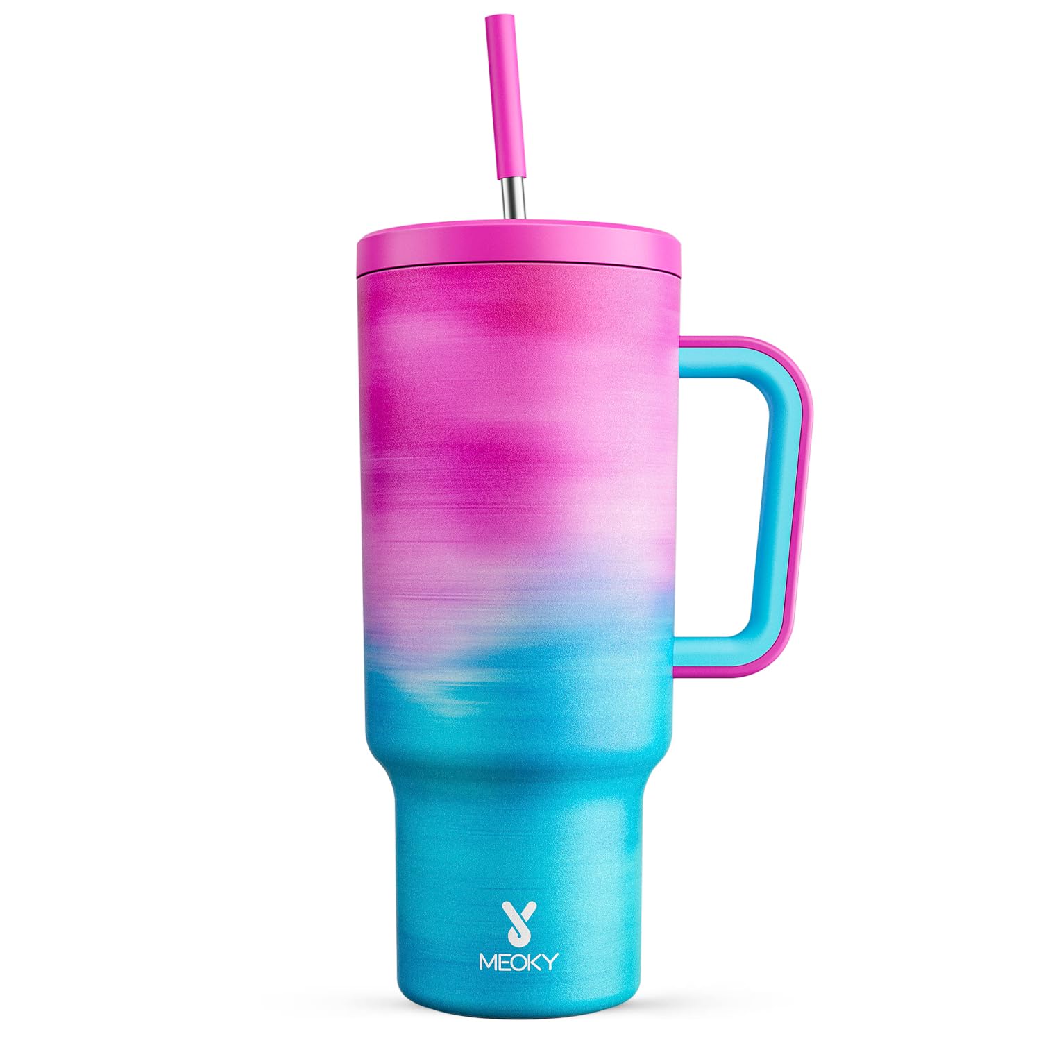 Meoky 40 oz Tumbler with Handle and Straw, Tumbler with Lid and Straw, Insulated Stainless Steel Travel Mug, 100% Leak-proof, Keeps Cold for 34 Hours or Hot for 10 Hours (Marshmallow)
