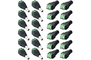 FULARR 24Pcs Professional DC Connector Plug, Barrel 12V DC Power Jack Connector Adapter, 12 Pairs 2 Pin Male Plug & Female So