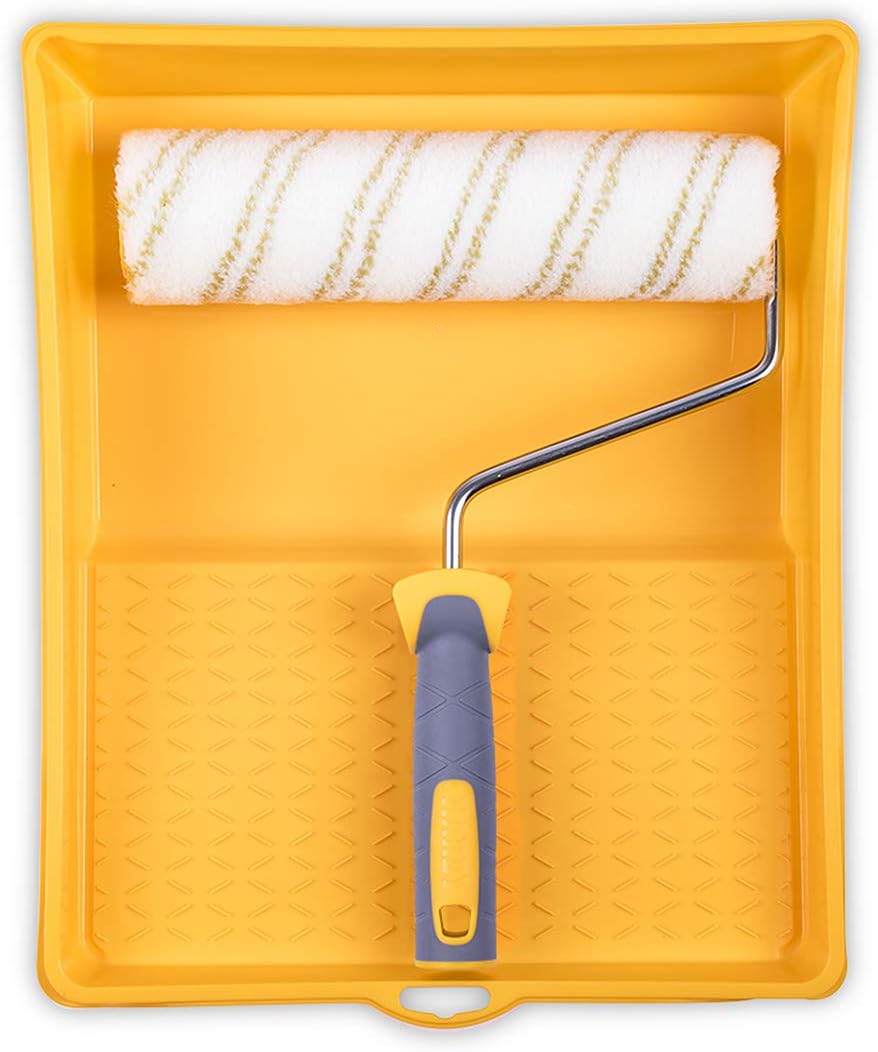 HARDY WORKING TOOLS Maxprofi A0180-513000 Paint Roller 12 25 cm Mi 48 mm with 2K Handle and Cuvette, Yellow, 1 Litre