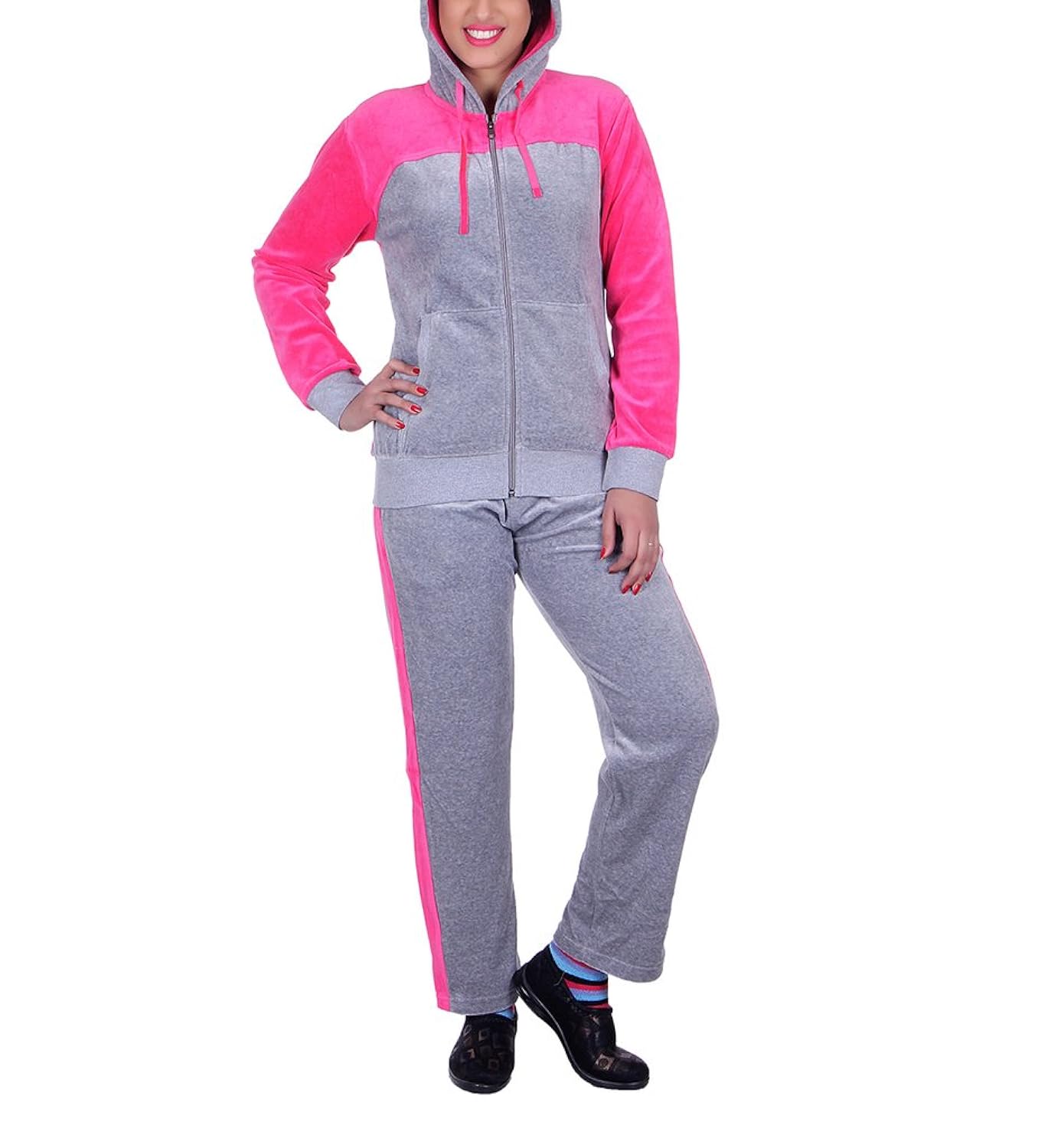 vivid bharti style hood cotton velvet/shearing tracksuit