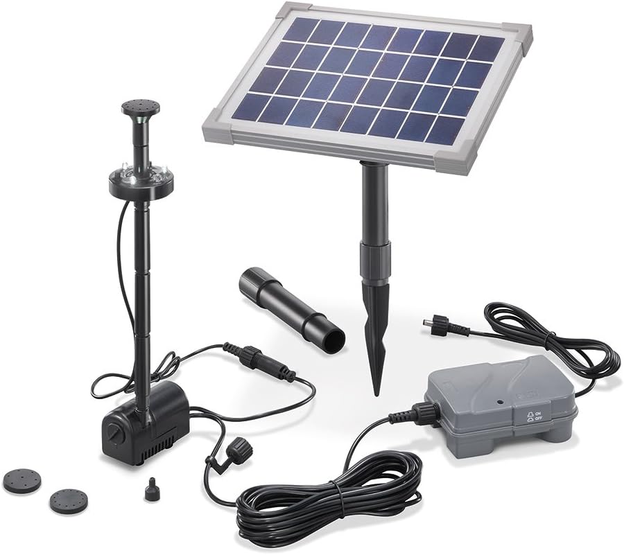 Solar Teichpumpe 5 Watt Solarmodul 160 l/h Förderleistung mit Akku und LED Beleuchtung 50 cm Förderhöhe esotec pro Komplettset Gartenteich, 101920
