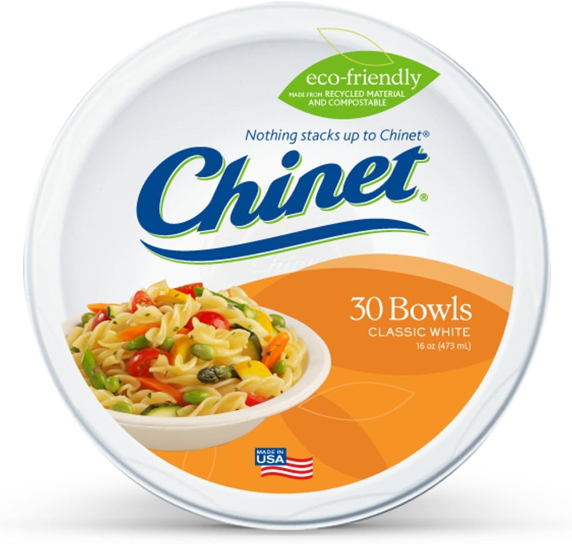 Chinet Classic White 16oz Large Bowls, 30 Count