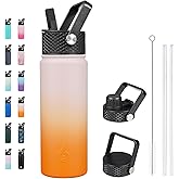 BJPKPK Insulated Water Bottles with Straw Lid, 22oz Cold & Hot Thermo, Stainless Steel Metal Water Bottle with 3 Lids, Reusable Thermo, Cups, Mugs for Daily Use-Coral