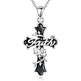 AOBOCO Black Cross Blessed Necklace 925 Sterling Silver Cross Flower Pendant Faith Christian Religious Jewelry Gift for Women Men Her