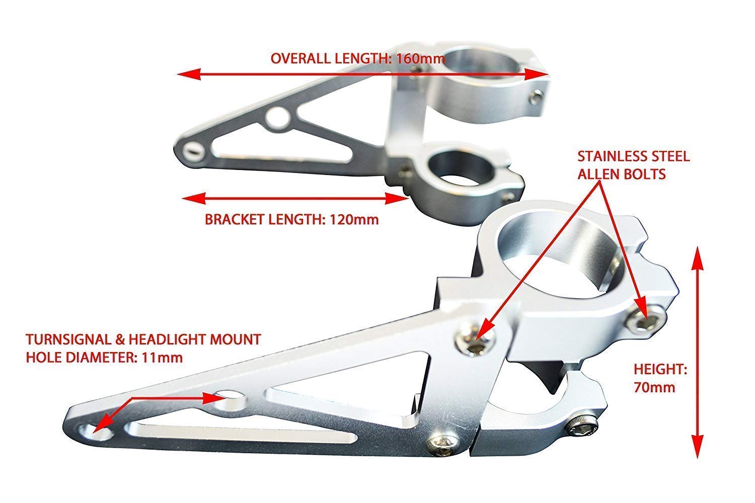 Alchemy Parts Supporti Faro Per Forcella Moto 50/51 Mm, In Alluminio CNC Spazzolato, Con Fori Per Indicatori 10 Mm