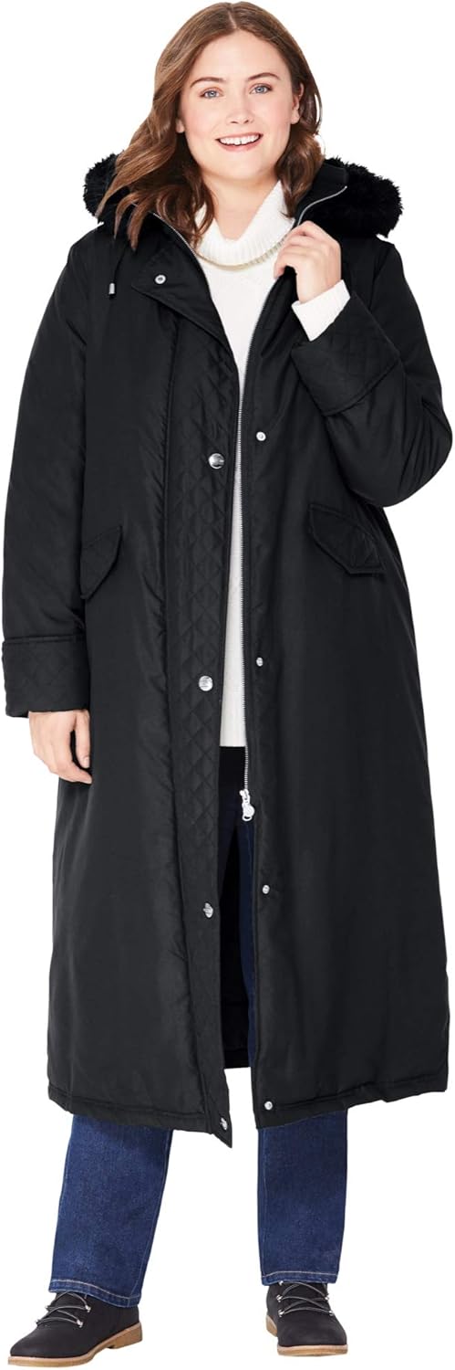 Woman Within Women's Plus Size Long Microfiber Parka Coat: Clothing