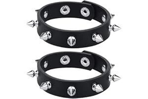 macoking 2 Pack Leather Bracelet Punk Spike Rivet Cuff Metal Studded Black Wristband