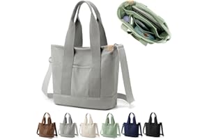 Efilra Multi Pocket Canvas Tote Bag with Zipper, Medium Work Bag with Compartments, Japanese Women Everything Purse Mom Bag
