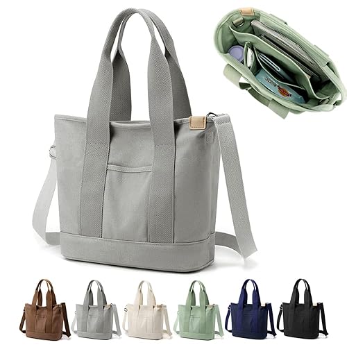 YILCER Multi-Pocket Tote Bag with Zipper, Canvas Japanese Handmade Handbag with Compartments, Multifunction Crossbody Shouder Bag Changing Bag for Women Teen Girls School Work Travel