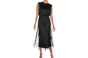 bawilom Women's 1920s Roaring Flapper Dresses Crewneck Sleeveless Dress Gatsby Satin Maxi Fringe Vintage Tassel Party Dress