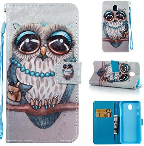 HereMore Galaxy J7 2017 Case, Premium PU Leather Case with Owl Pattern Flip Wallet Stand Cover Magnetic Closure with Card Slots & Wrist Strap Protective Shell for Samsung Galaxy J7 2017 - Gray