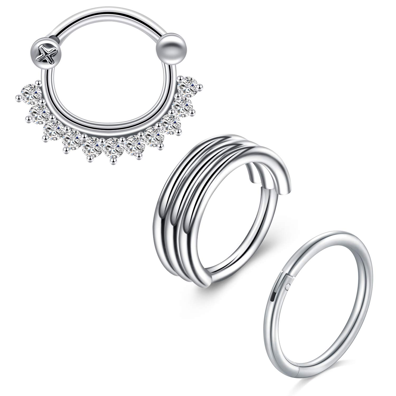 Mayhoop 18G Nose Rings Septum Silver Surgical Steel Helix Hoop Tragus Daith Rook Earring 3 Pcs Clicker Rings for Women Men Body Piercing Jewelry