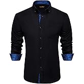 YourTies Mens Dress Shirt Long Sleeve Casual Button Down Shirt Wrinkle Free Formal Business Inner Collar Contrast Shirts