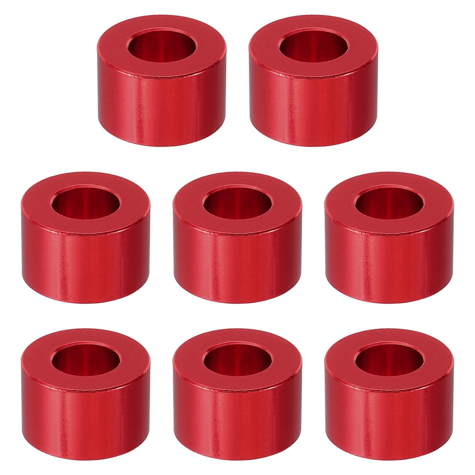 PATIKIL M8 Aluminum Spacer, 8 Pcs Metal Spacers Aluminum 8.2mm ID x 16mm OD x 10mm L Aluminum Spacer Screw Standoff Round for 1/3in or M8 Screw Bolts, Red