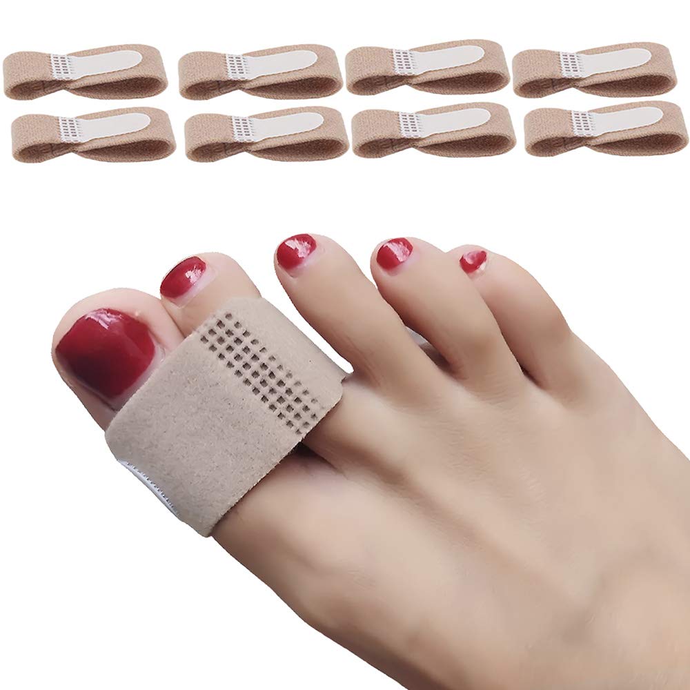 DYKOOK Broken Toe Wraps 8 Pcs, Big Toes Hammer Toe Straightener Fabric Splint Toe Cushioned Bandages for Overlapping Crooked Broken Toes Large Size