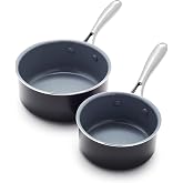 GreenPan Swift Healthy Ceramic Nonstick, 1QT and 2QT Saucepan Set, Stainless Steel Handle, PFAS-Free, Dishwasher Safe, Oven Safe, Black