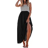 popvil Women Maxi Dress A-Line Spaghetti Strap Summer 2026 Sun Long Dress Boho Casual Flowy Smocked Sleeveless Dress