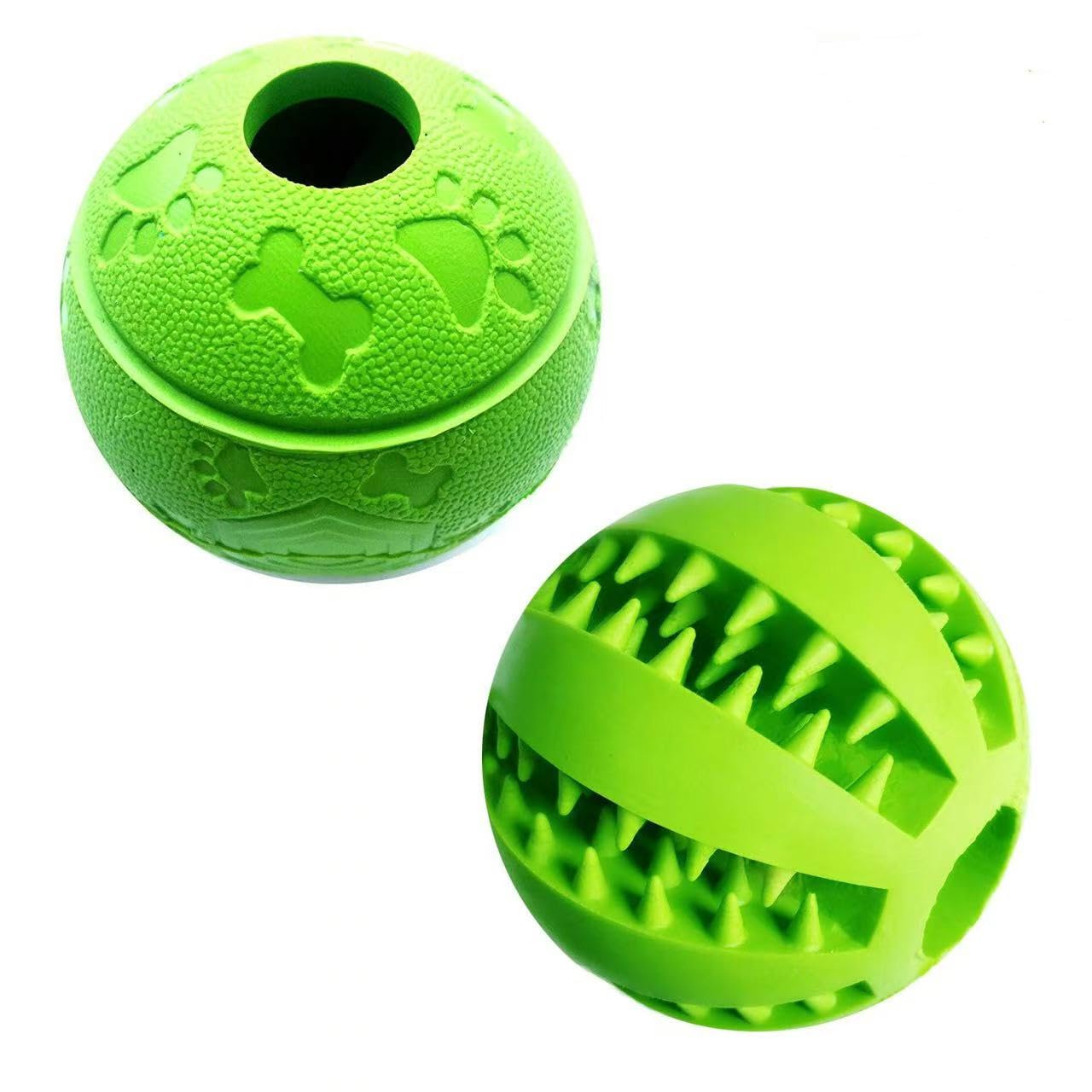 Feixun Interactive Dog Toy - Rubber Food and Tooth Cleaning Ball, 7.6-8.1cm (1*Green Type A + 1* Green Type B)