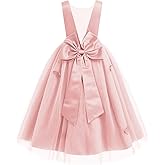 IDOPIP Flower Girl V-Backless Bowknot Dress for Kids Wedding Formal Party Pageant Maxi Gown Princess Communion Tulle Dresses