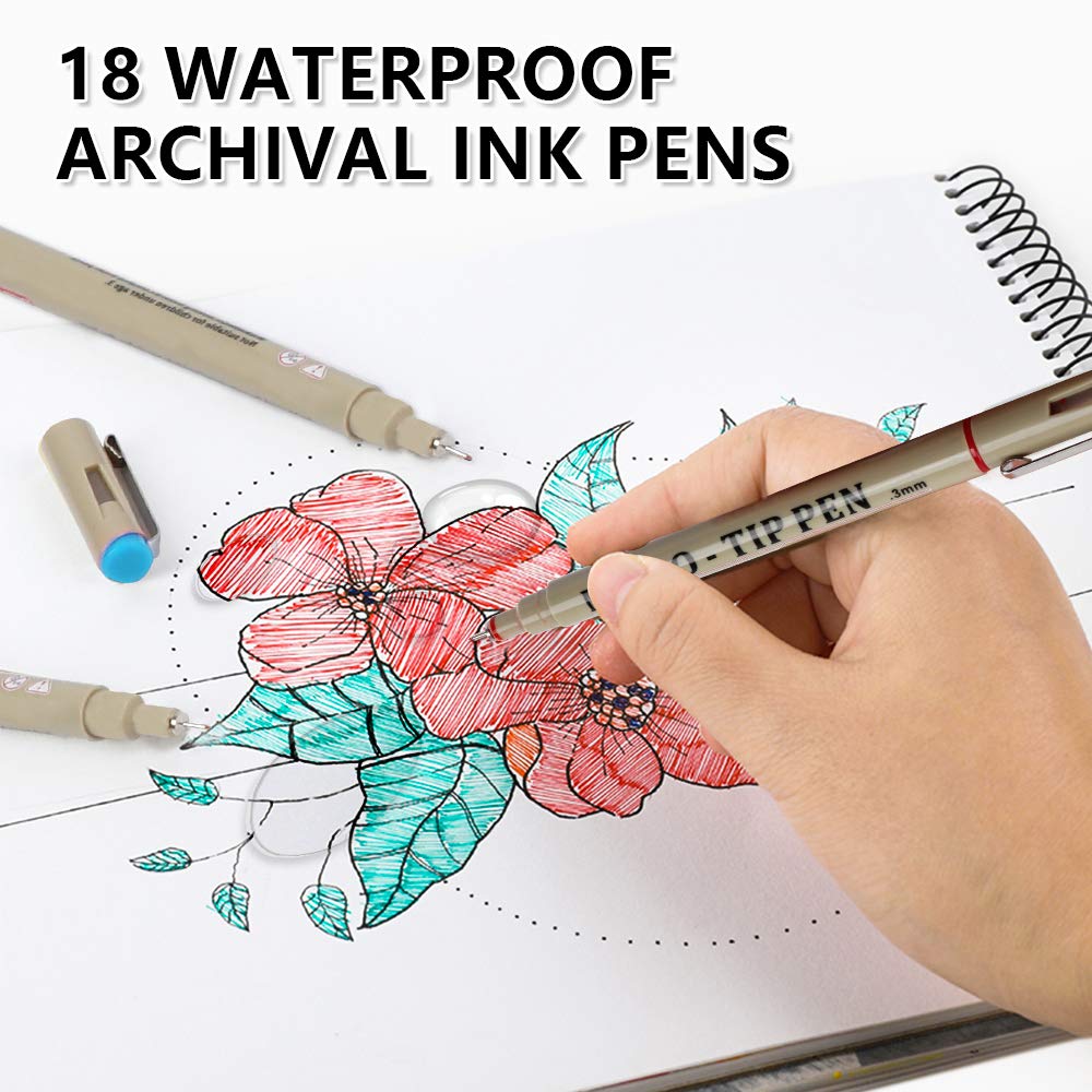 Shuttle Art 18-Pack Micro-line Pens - 11 Waterproof Archival Ink Colors in 0.3MM Felt Tip & 7 Blacks in 0.15-0.5MM For Journaling, Illustrating & Drawing