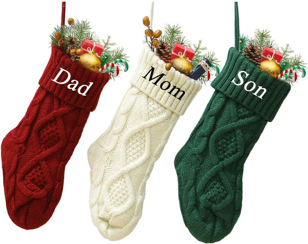 Stockings & Holders - Christmas Stockings Personalized Custom Name 18 Inches Knitted Christmas Stockings Fireplace Hanging Custom Name Christmas Stockings for Kids,Holiday Party Decoration,Family Xmas Decoration