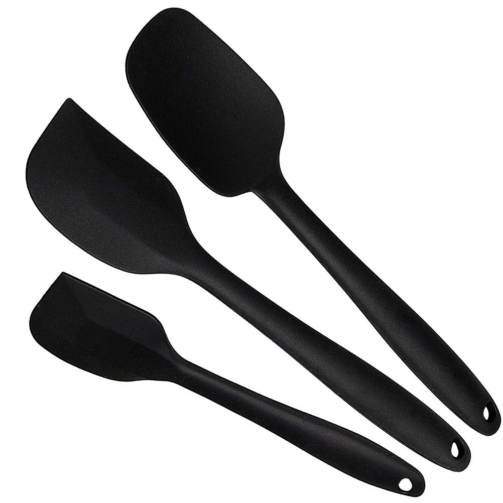 Kuou Silicone Spatulas, Set of 3 Heat Resistant Spoon Spatula, Non-stick Baking Tools Kitchen Utensils, Black