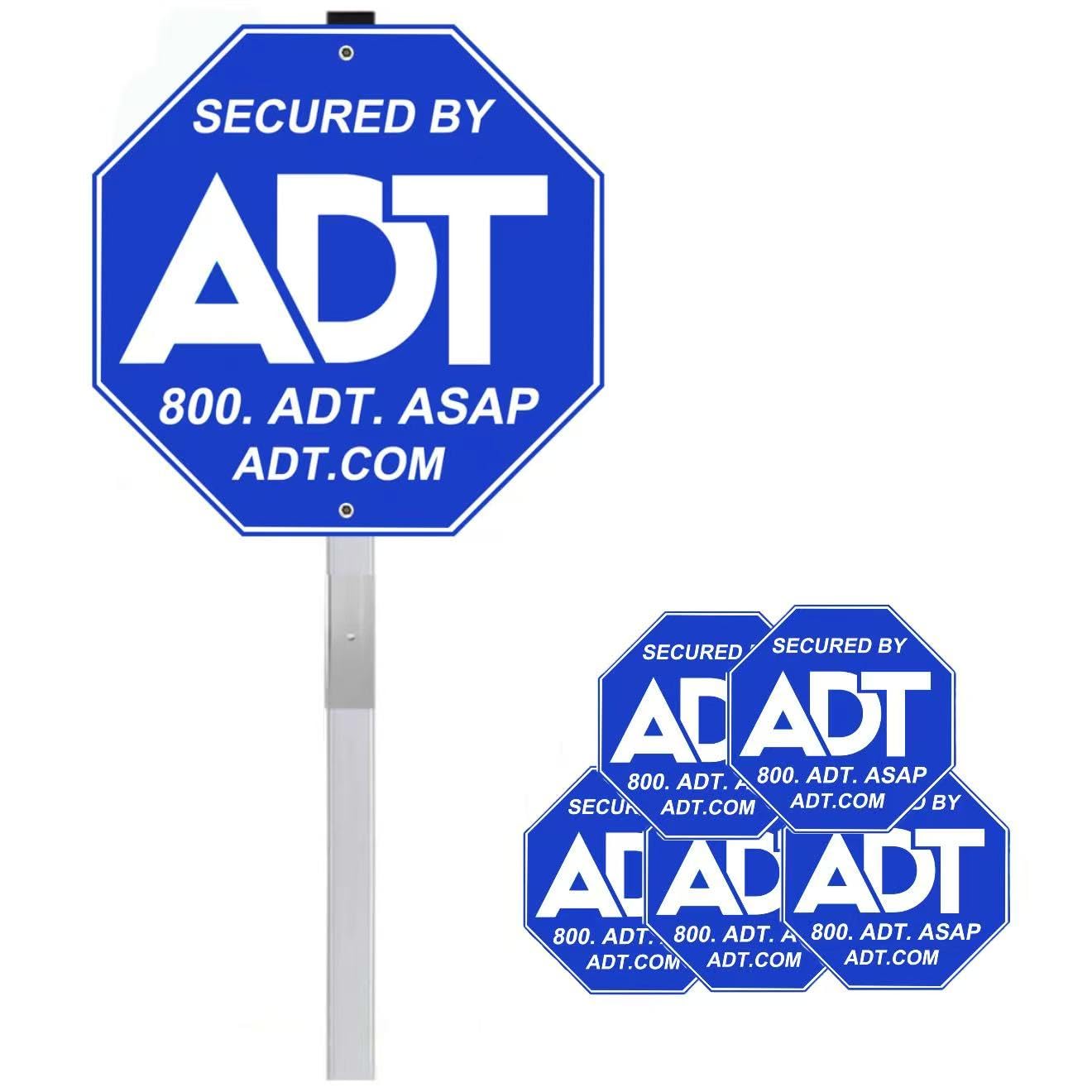 Photo 1 of 1 Pack ADT Security Sign & 5 Pcs Window Stickers,10" x 10" Aluminum Sign with 28" Metal Stake, ADT YardSign for Home Security,Reflective Fade Resistant WarningSign