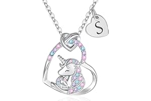 FLNEOO Unicorn Gifts for Girls Necklace Decorations - Unicorn Necklace Birthday Personalized Gifts for Girls Heart Pendant Hug Initial CZ Necklace Classic Unicorns Jewelry Gifts for Girls Fashion