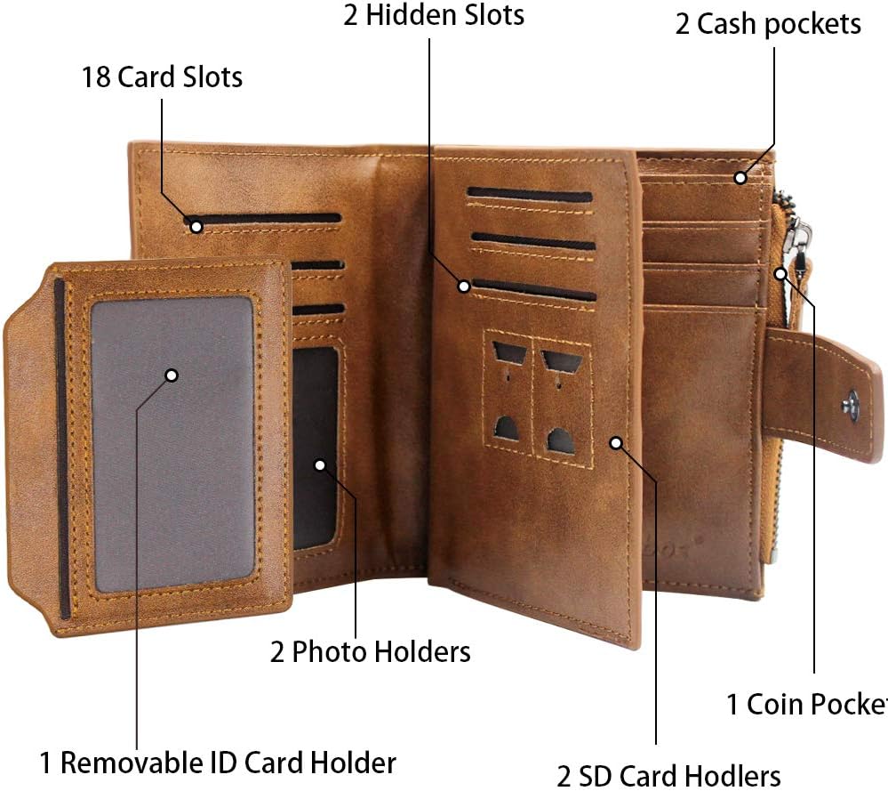 Senbos Men's RFID Protection Genuine Leather Wallet Vertical with 18 Card Slots - Image 5