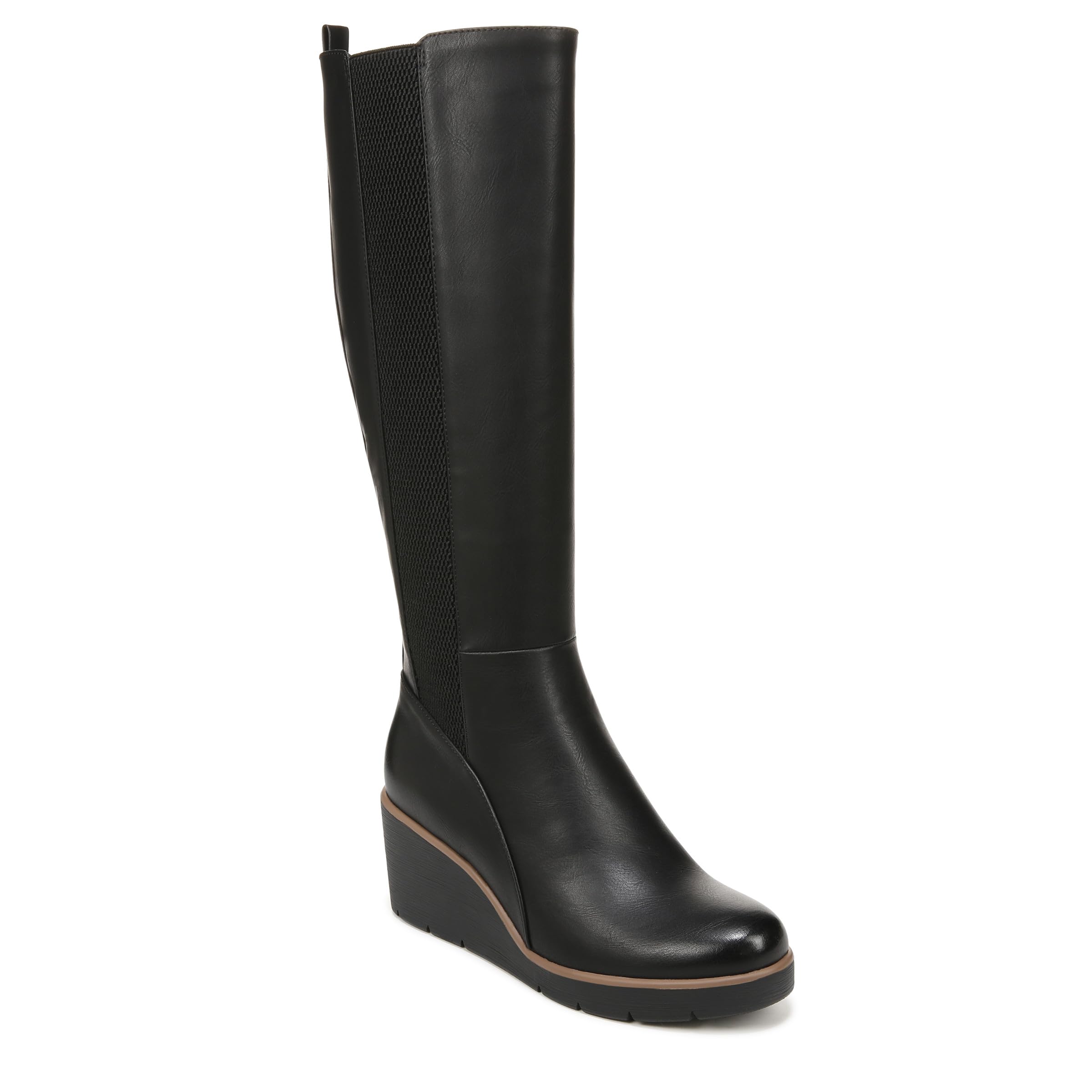 Naturalizer SOUL Womens Adrian Wedge Tall Boot Black Smooth 6 M