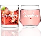Futtumy Grandparents Gifts, Grandma Wine Glass Grandpa Whiskey Glass Set, Christmas Gifts for Grandparents, Grandma Grandpa Gift for Mothers Day Fathers Day Birthday