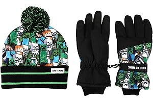 Minecraft Time to Mine Kids Pom Beanie & Ski Gloves Set