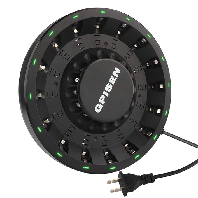 GPISEN 16 Bay Smart Round Charger with LED for AA/AAA - NI-MH/Ni-CD