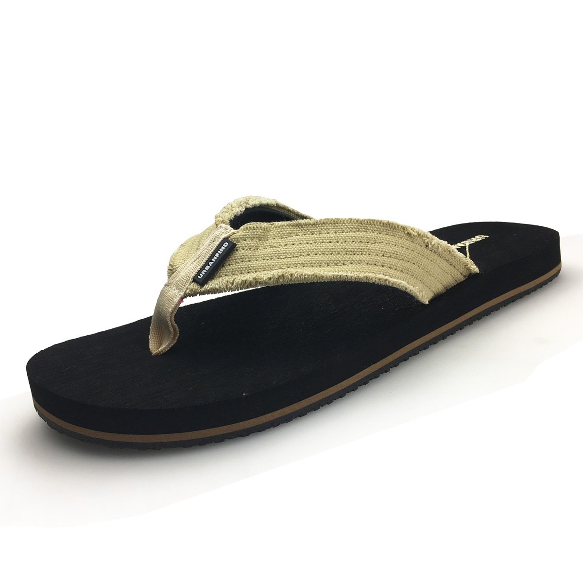 URBANFIND Men\' Retro Frayed Fabric Thongs Flat Slide On Slippers Black, 12 D(M) US