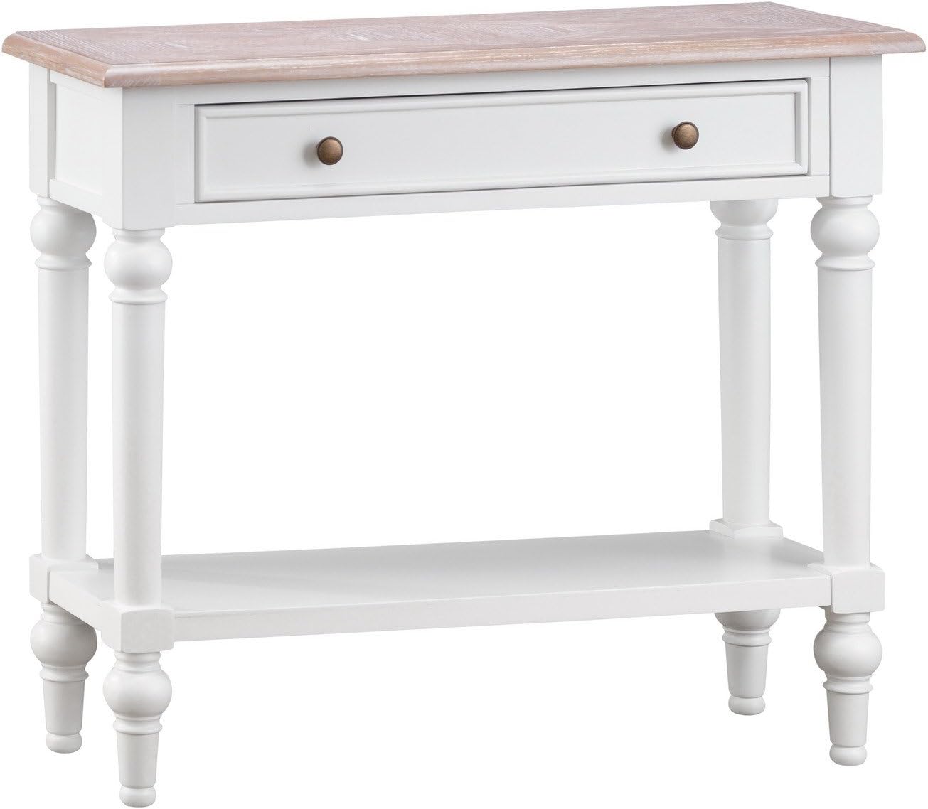 Norwich White Painted 1 Drawer Console Table shelf including Lime-wash Oak Top | Wooden Telephone Table
