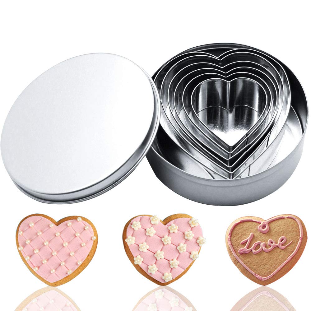 ShengHai Heart Cookie Cutters – 6 Piece Heart Cookie Cutter Set, Perfect for Valentine's Day, Birthday Party (1.1" High)