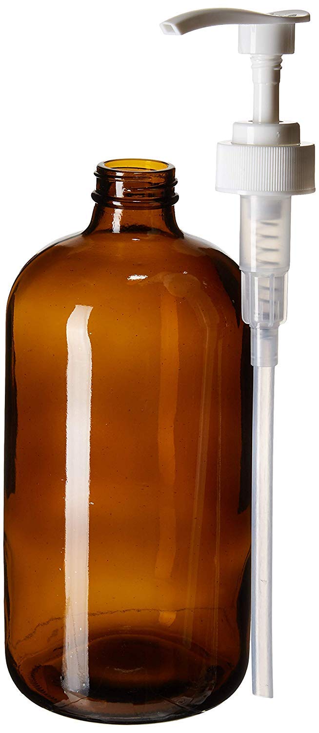 kitchentoolz 32Ounce Large Amber Glass Boston Round Bottles with white