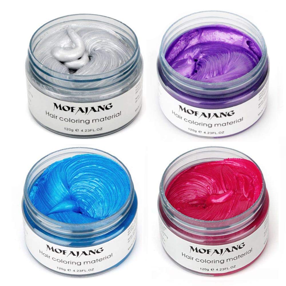 Amazon Com 4 Colors Hair Color Wax 4 In 1 Sliver Blue Purple Pink Red Temporary Hair Color For Party Cosplay Date Halloween Beauty