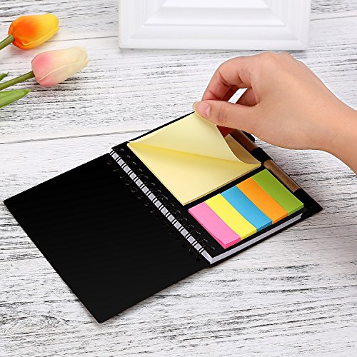 Mtlee 4 Pack Spiral Notebook Lined Notepad with Pen in Holder and Sticky Notes, Page Marker Colored Index Tabs Flags (Red, Blue, Brown, Black Cover) - Thumbnail 3